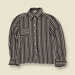 1970s | Stripe & Polka Dot Blouse | Black & Cream - 10