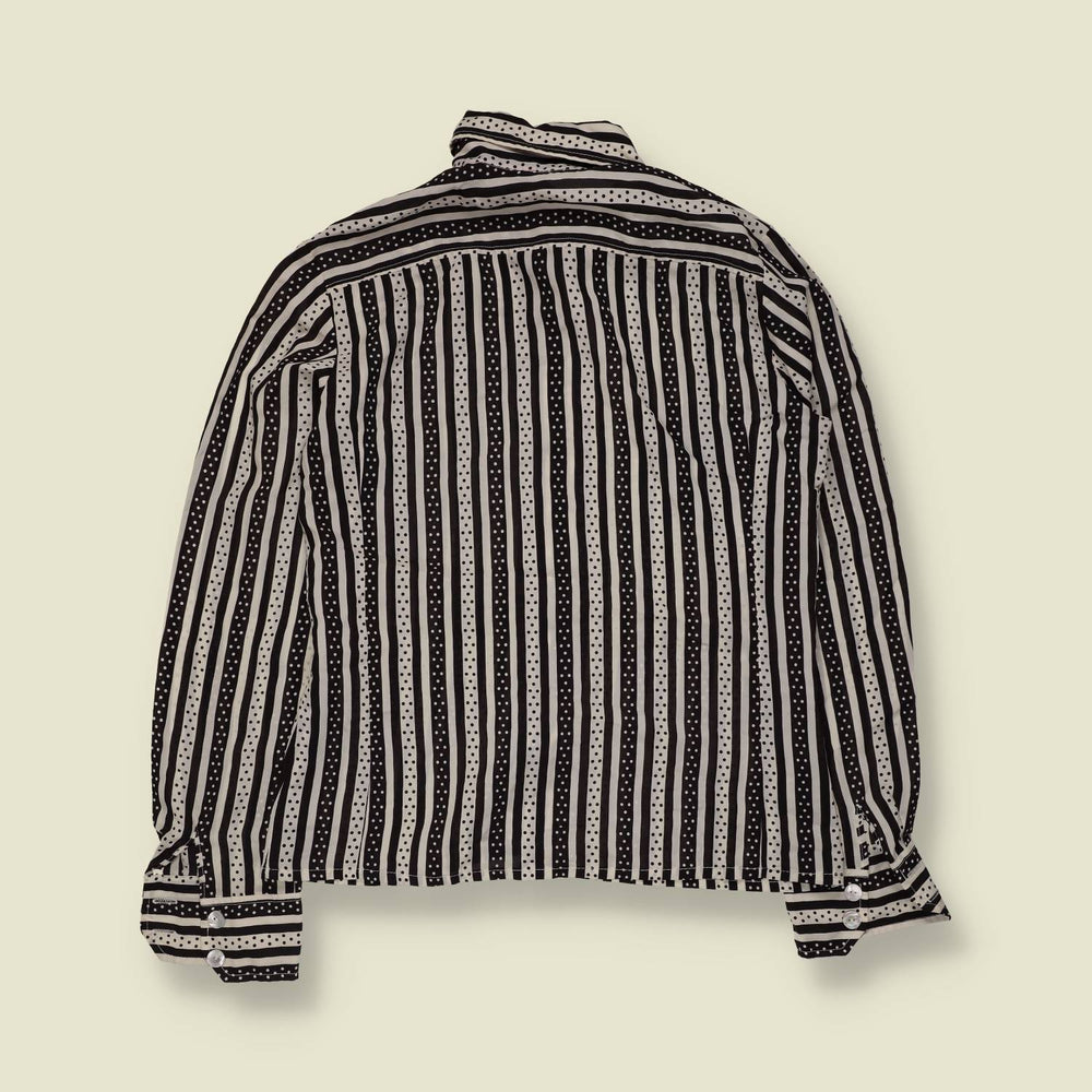 1970s | Stripe & Polka Dot Blouse | Black & Cream - 10