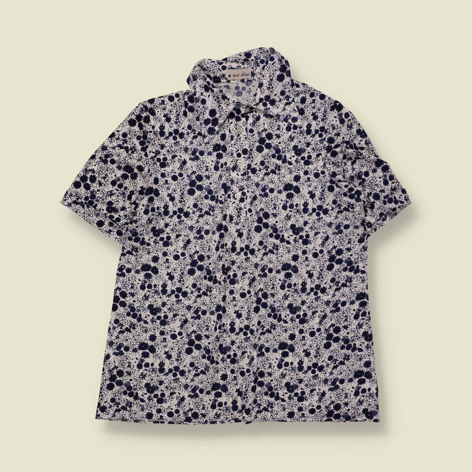 1970s | Red Line | Floral Blouse | Navy & White - 12