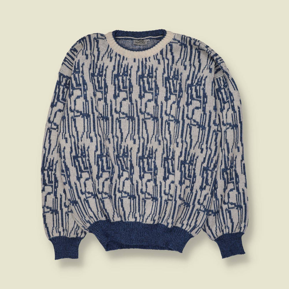 1980s | Maffey | Knit | Blue & Cream - L