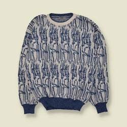 1980s | Maffey | Knit | Blue & Cream - L
