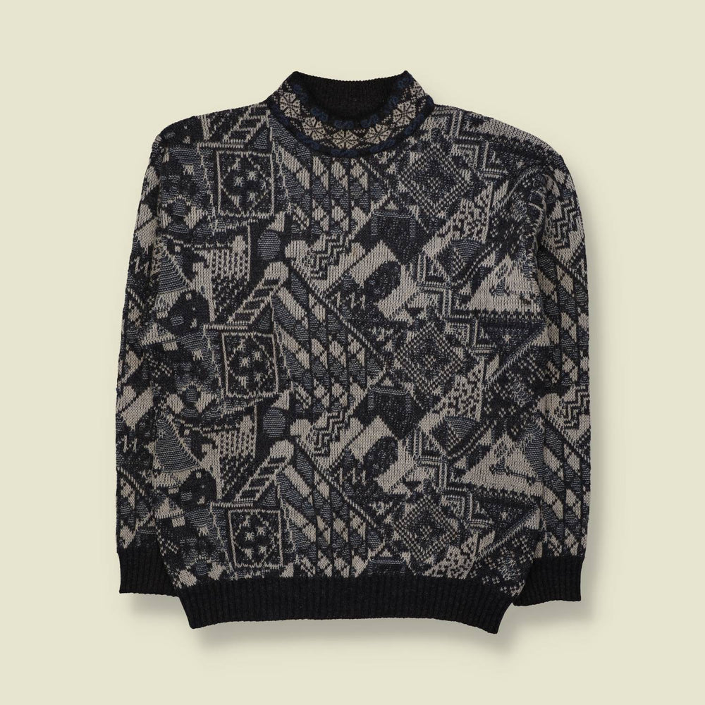 1980s | Knit | Grey & Black - L