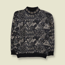 1980s | Knit | Grey & Black - L
