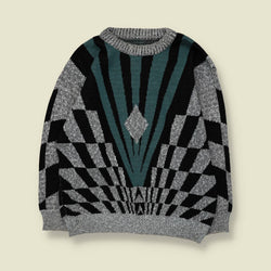1980s | Knit | Grey & Teal - M
