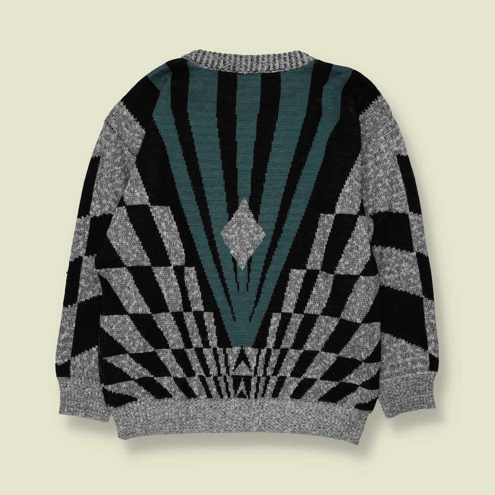 1980s | Knit | Grey & Teal - M