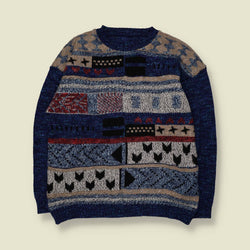 1980s | Knit | Blue Multi - M