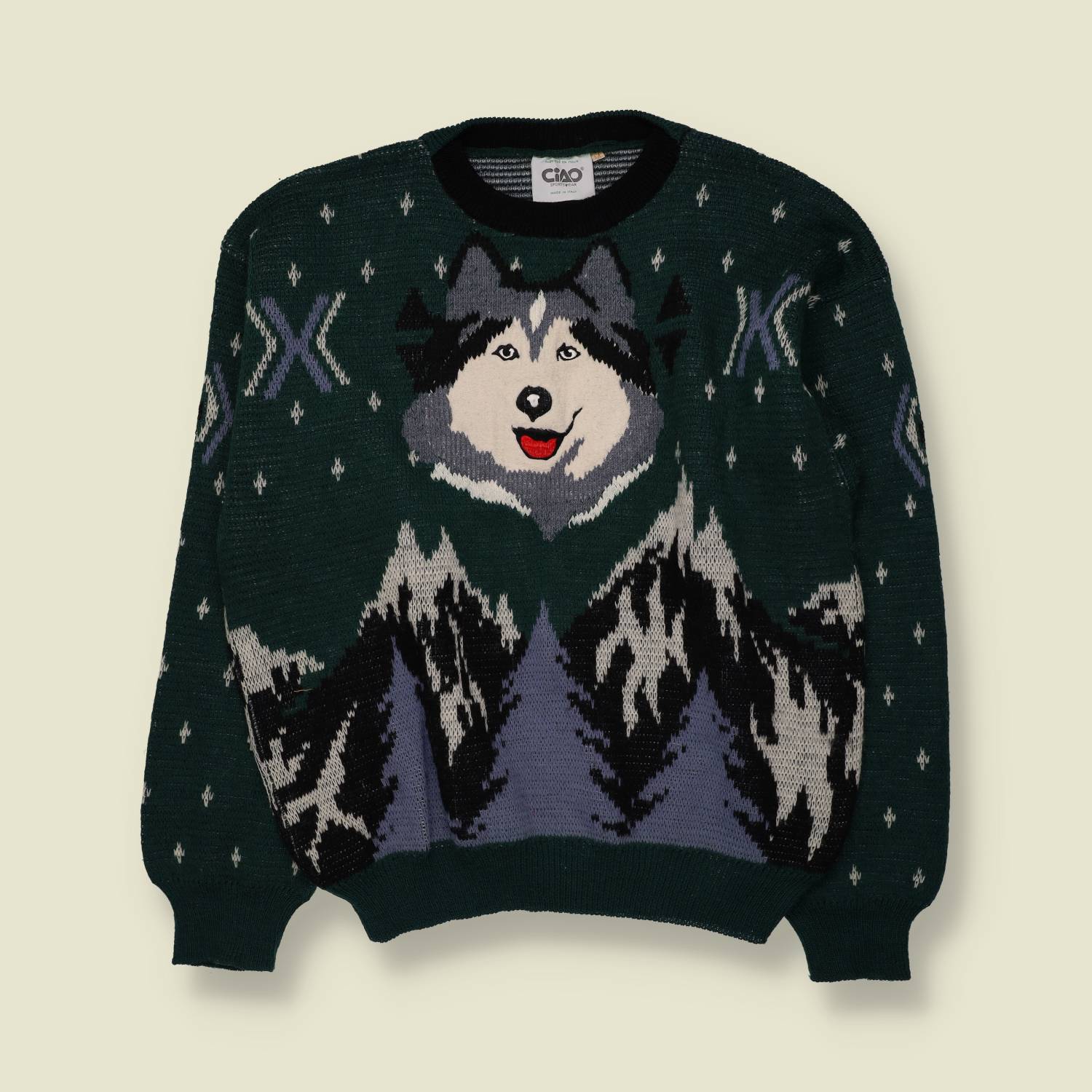 1980s | Ciao Sportswear | Husky Novelty Knit | Green - M