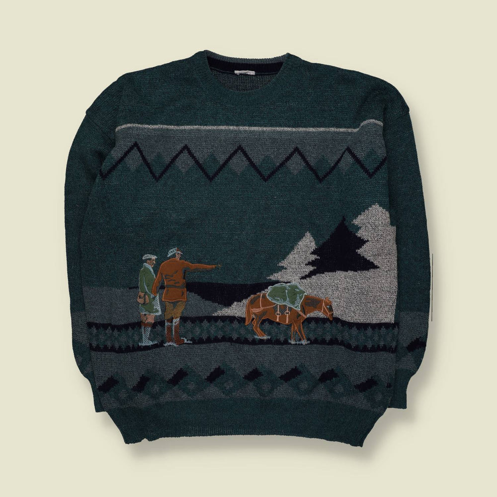 1980s | Novelty Alpine Knit | Green - 3XL