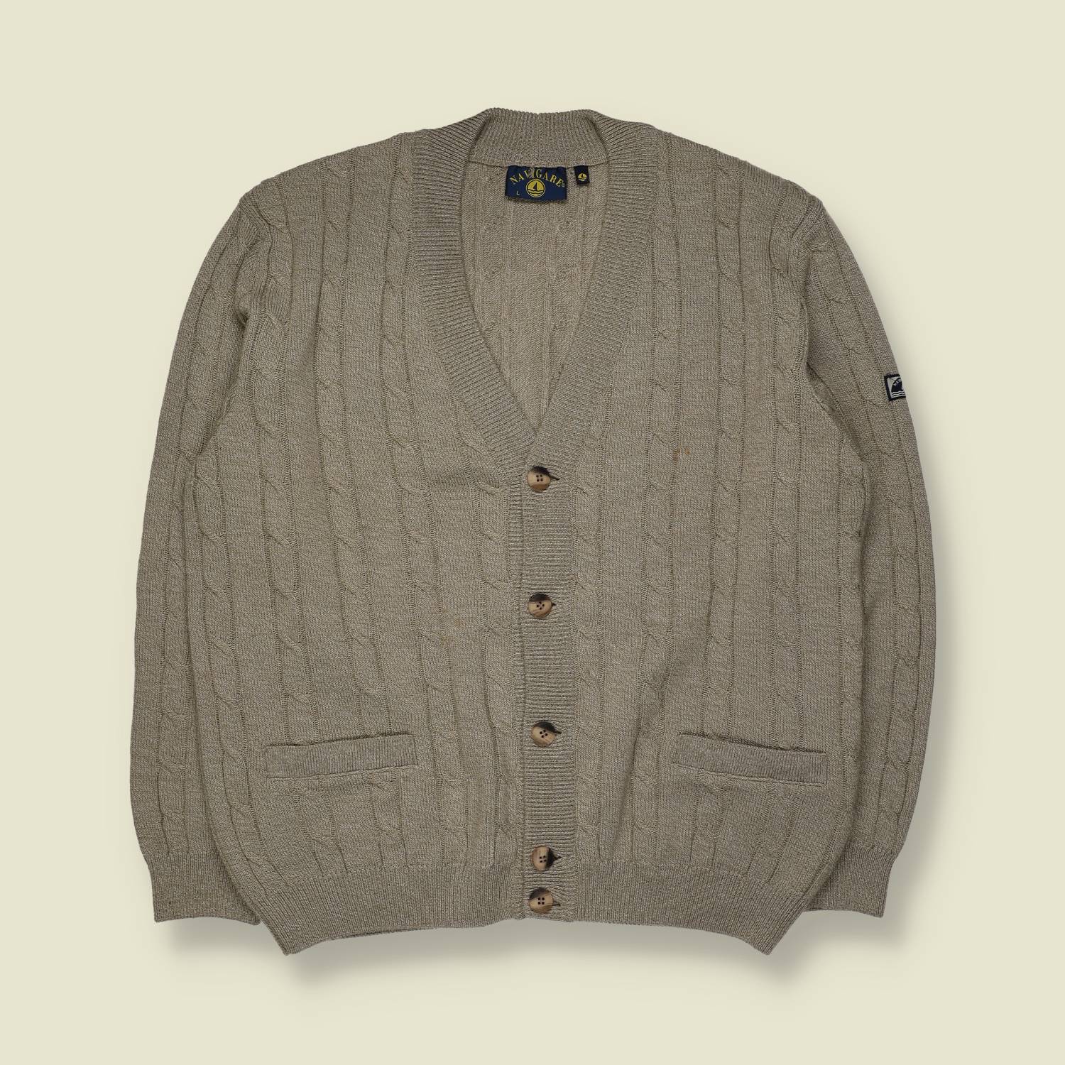 1980s–1990s | Navigare | Button Front Cardigan | Stone – XL