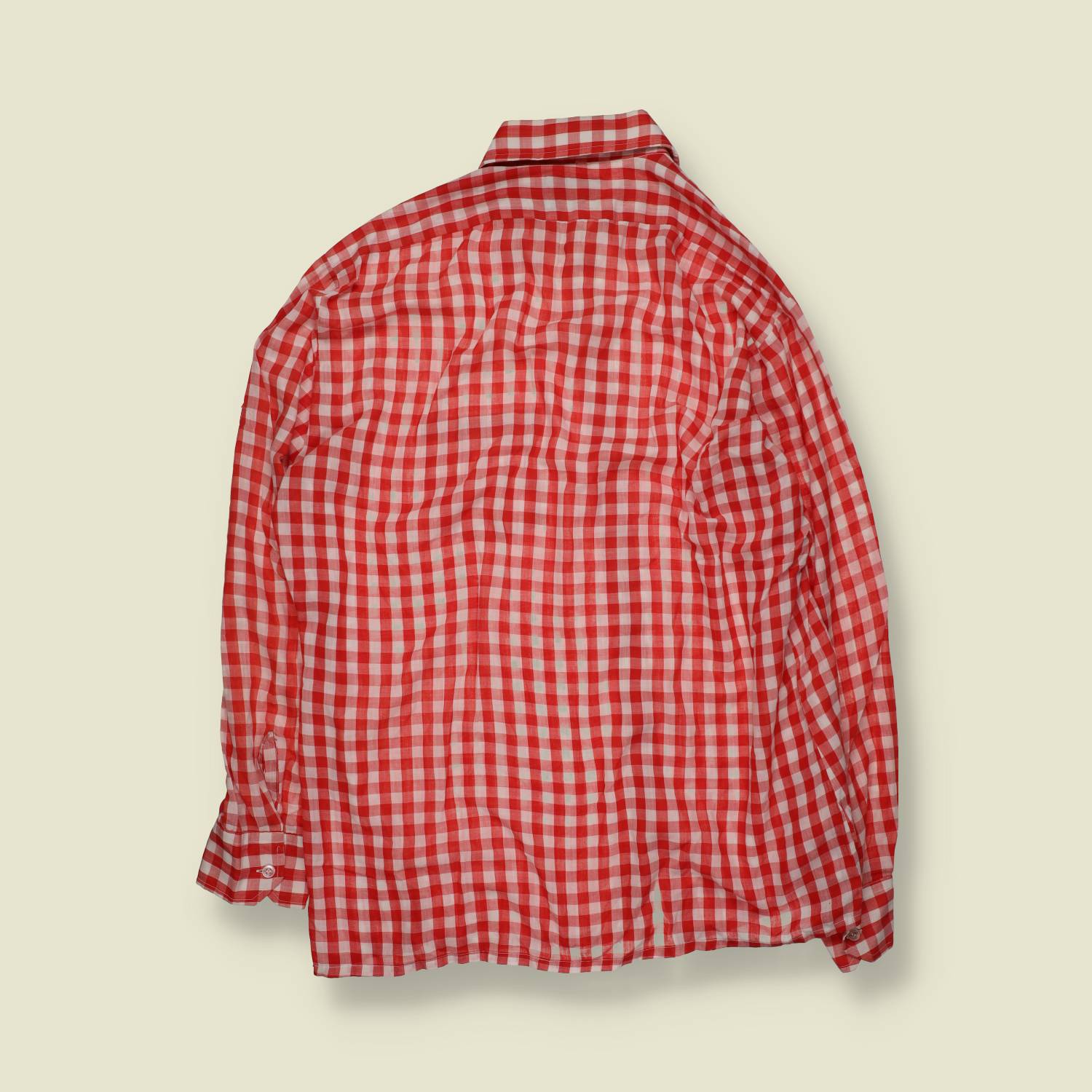 1970s | Long Sleeve Shirt | Red Gingham Check - XL