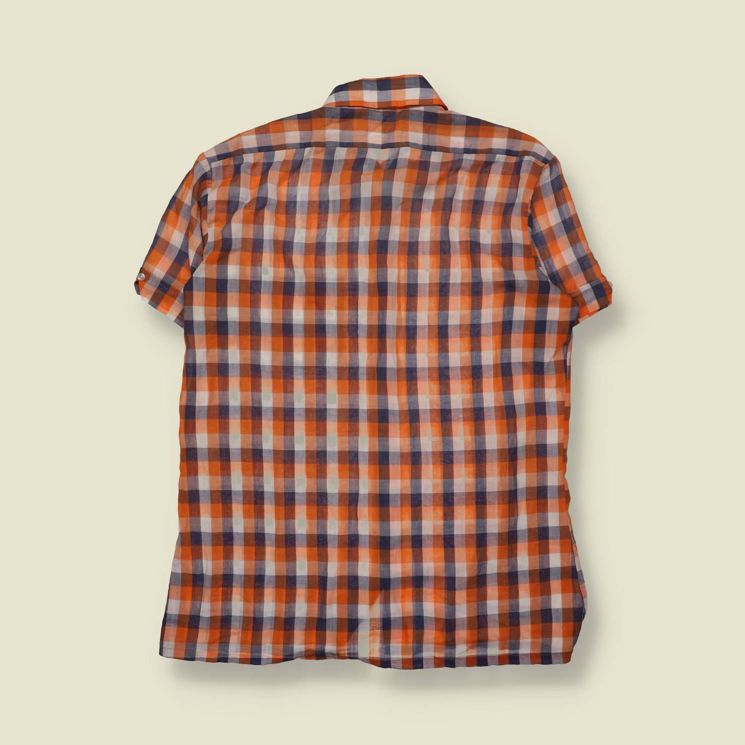 1970s | Olympian | Short Sleeve Shirt | Orange & Blue Check - XL