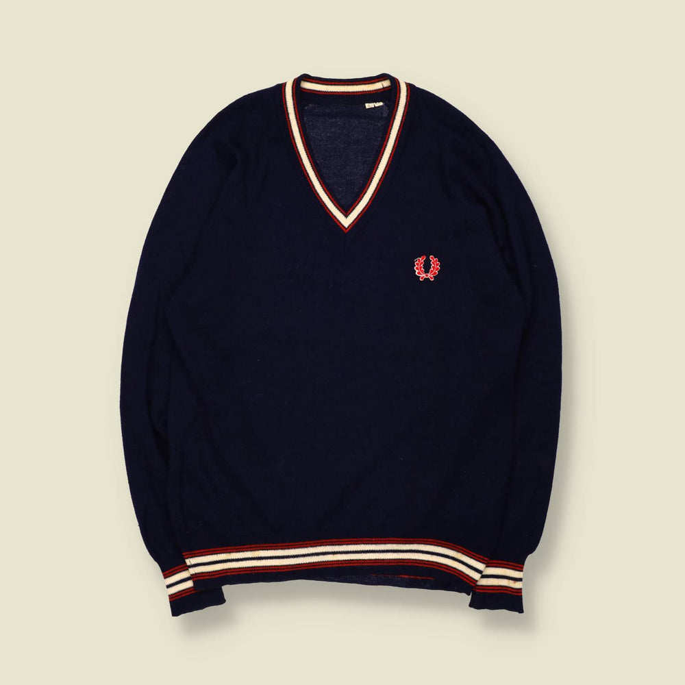 1960s | Fred Perry | V-Neck Jumper | Navy – XXS