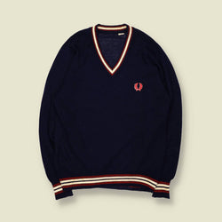 1960s | Fred Perry | V-Neck Jumper | Navy – XXS
