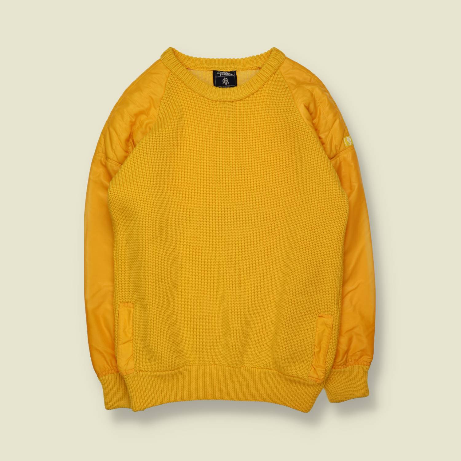 1980s–1990s | Marina Yachting | Knit Jumper With Quilted Sleeves | Yellow – M