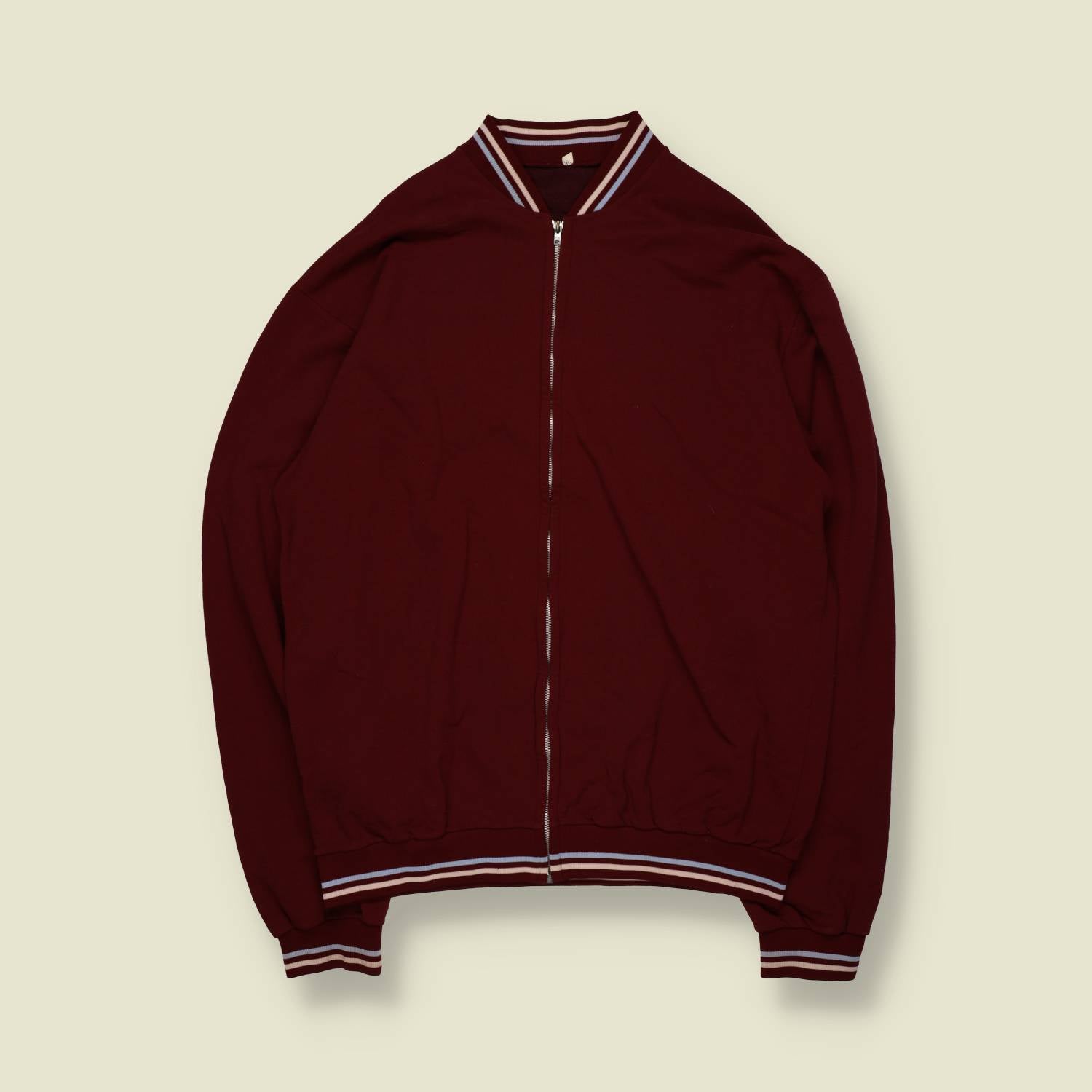 1970s | Varsity Style Zip Jacket | Burgundy – M