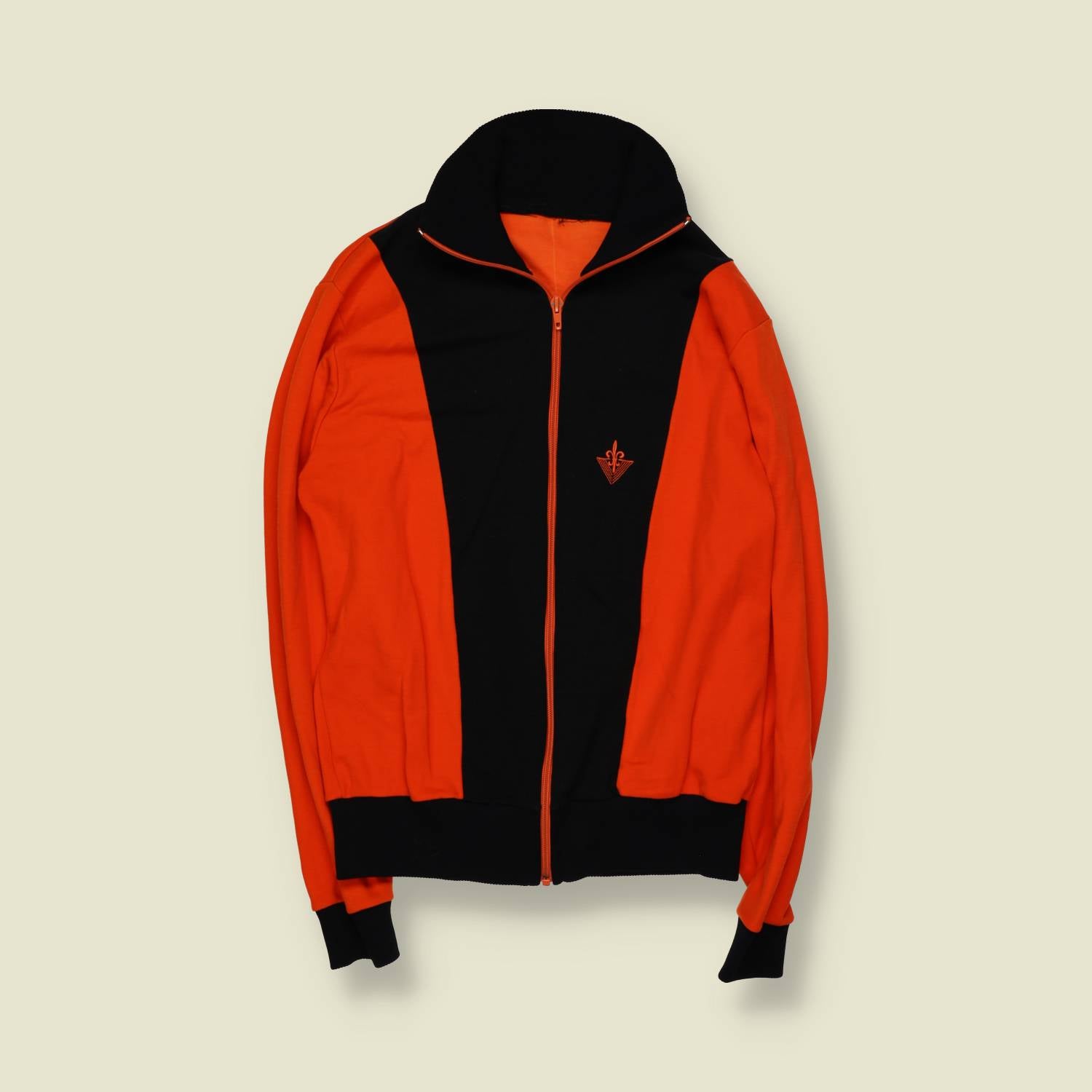 1970s | Track Jacket With Hood | Black And Orange – XS