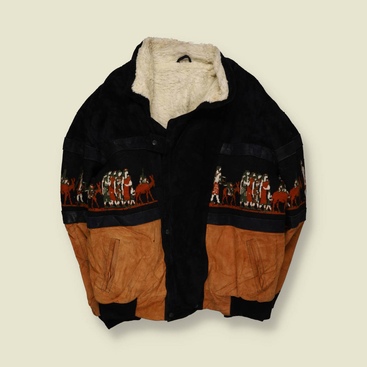 1980s | Aztec Patterned Winter Jacket | Black And Tan – XL