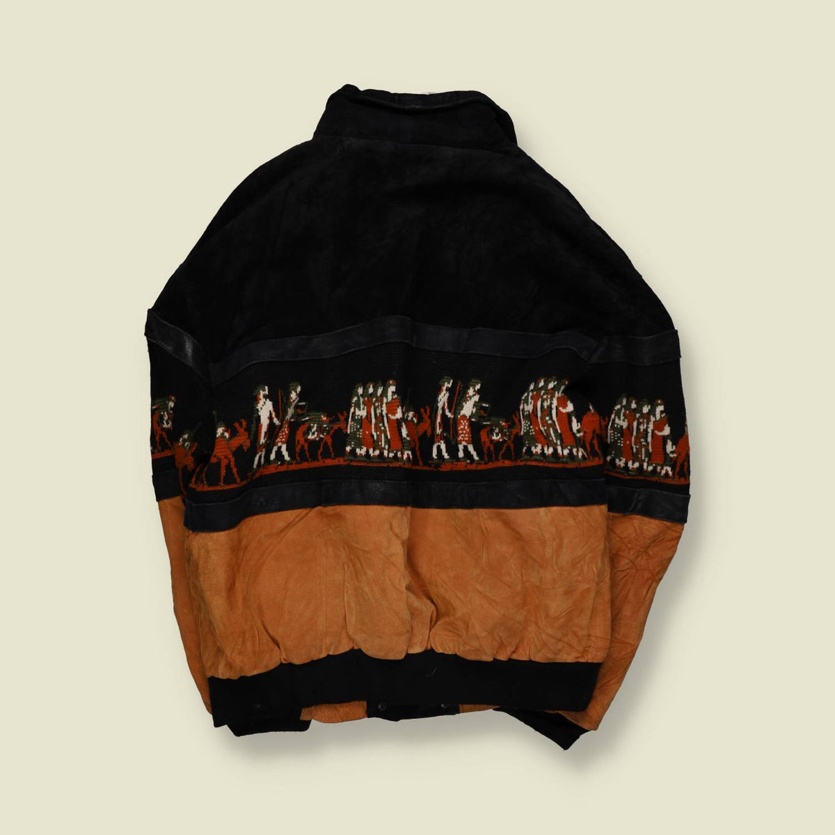 1980s | Aztec Patterned Winter Jacket | Black And Tan – XL