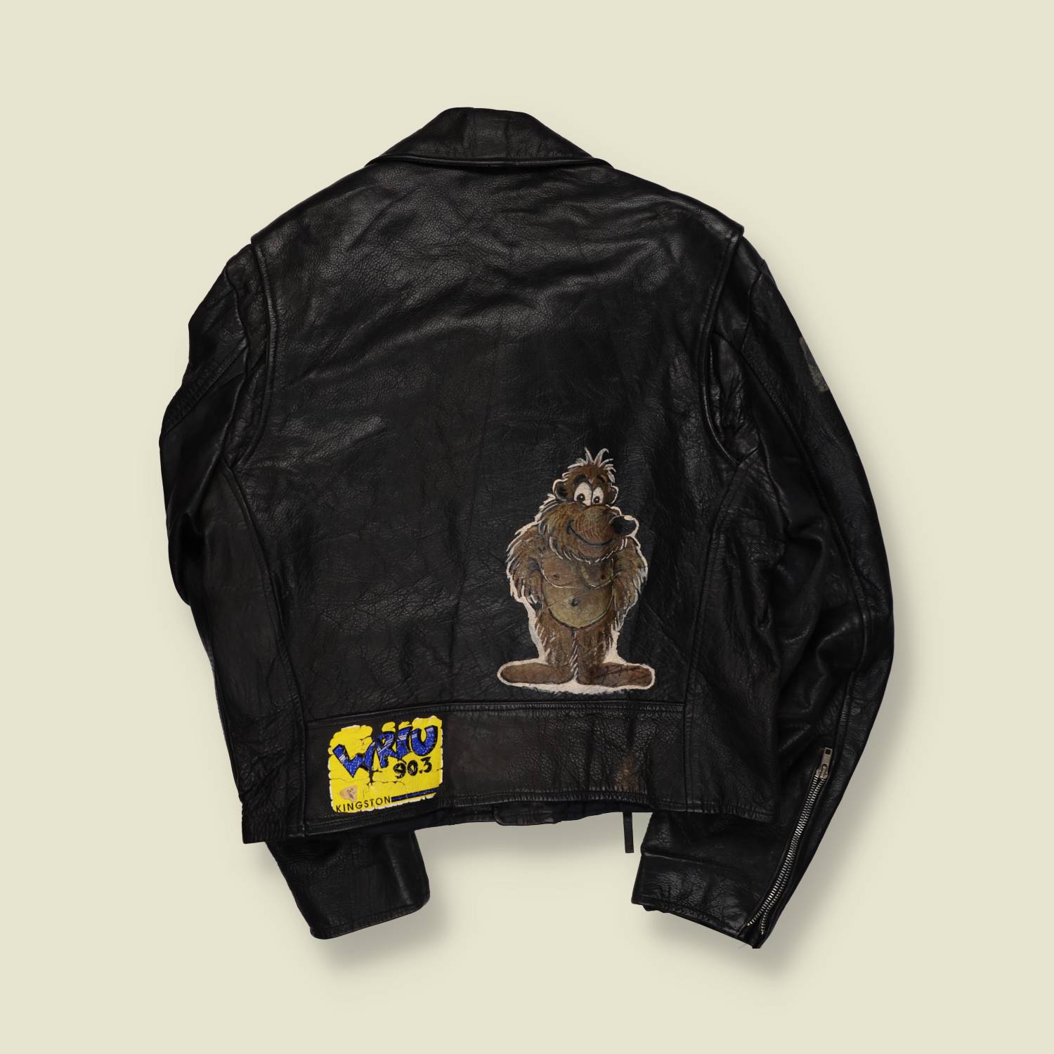 1980s | Leather Biker Jacket | Hand-Painted Back Patch - L