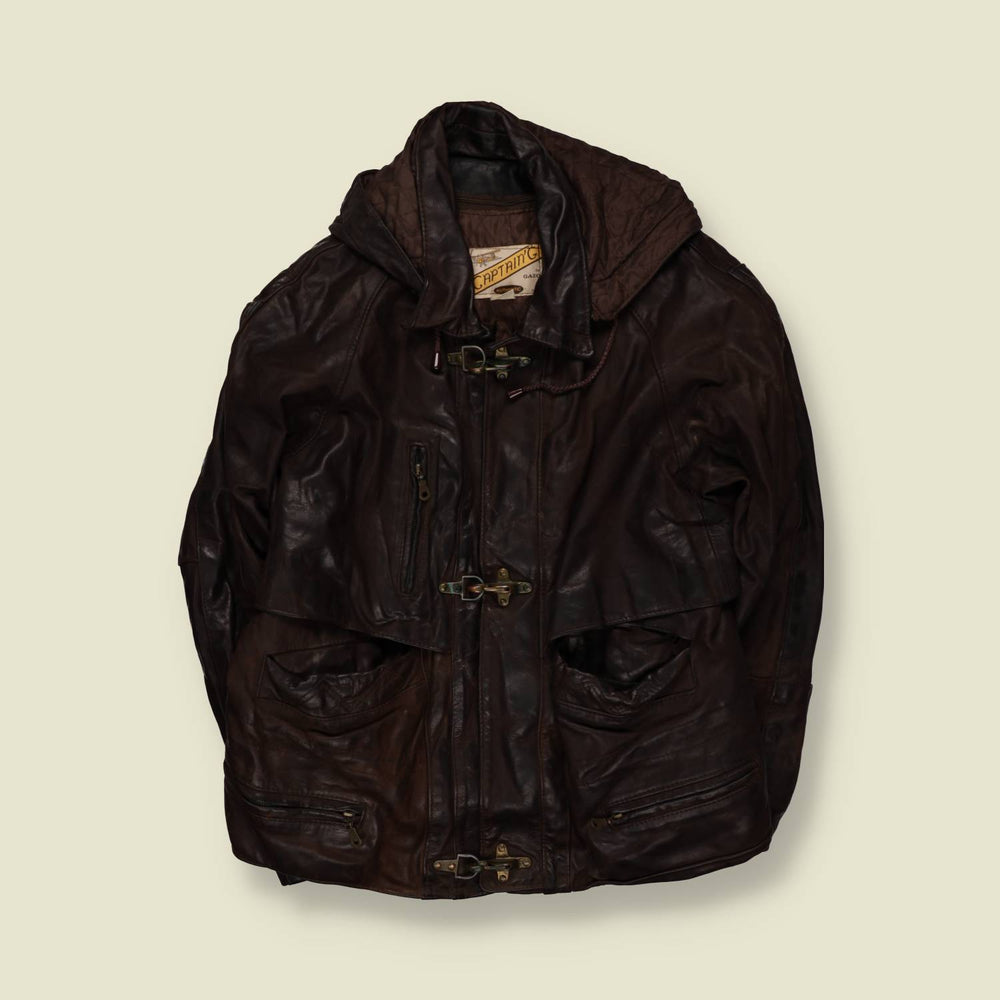 1980s–1990s | Captain G By Gazo | Fireman Clasp Heavy Leather Jacket – L