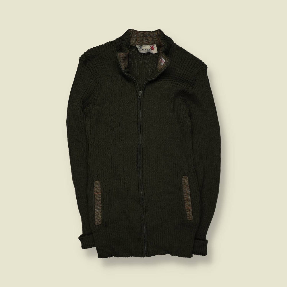 1990s | Ecosse | Military Knit | Olive – Made in Britain – Harris Tweed Details – XS