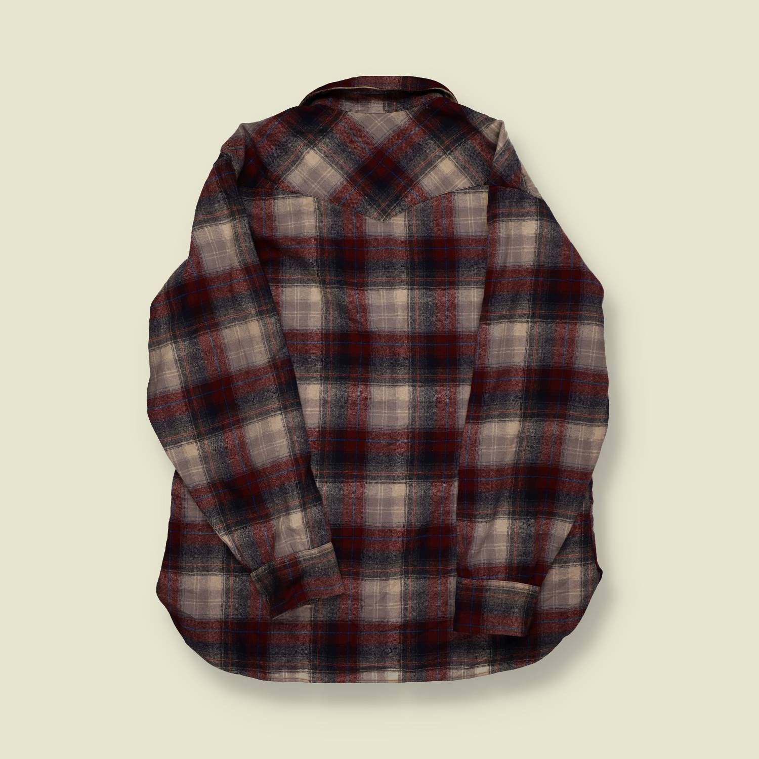 1970s Pendleton Western Wool Shirt (Grey & Burgundy Plaid) - L