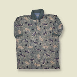 Early 1990s Image Boy Fish Print Polo Shirt - M