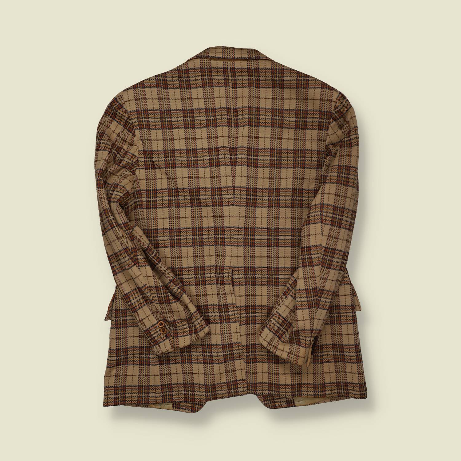 1970s Man Style Beige Plaid Blazer - M