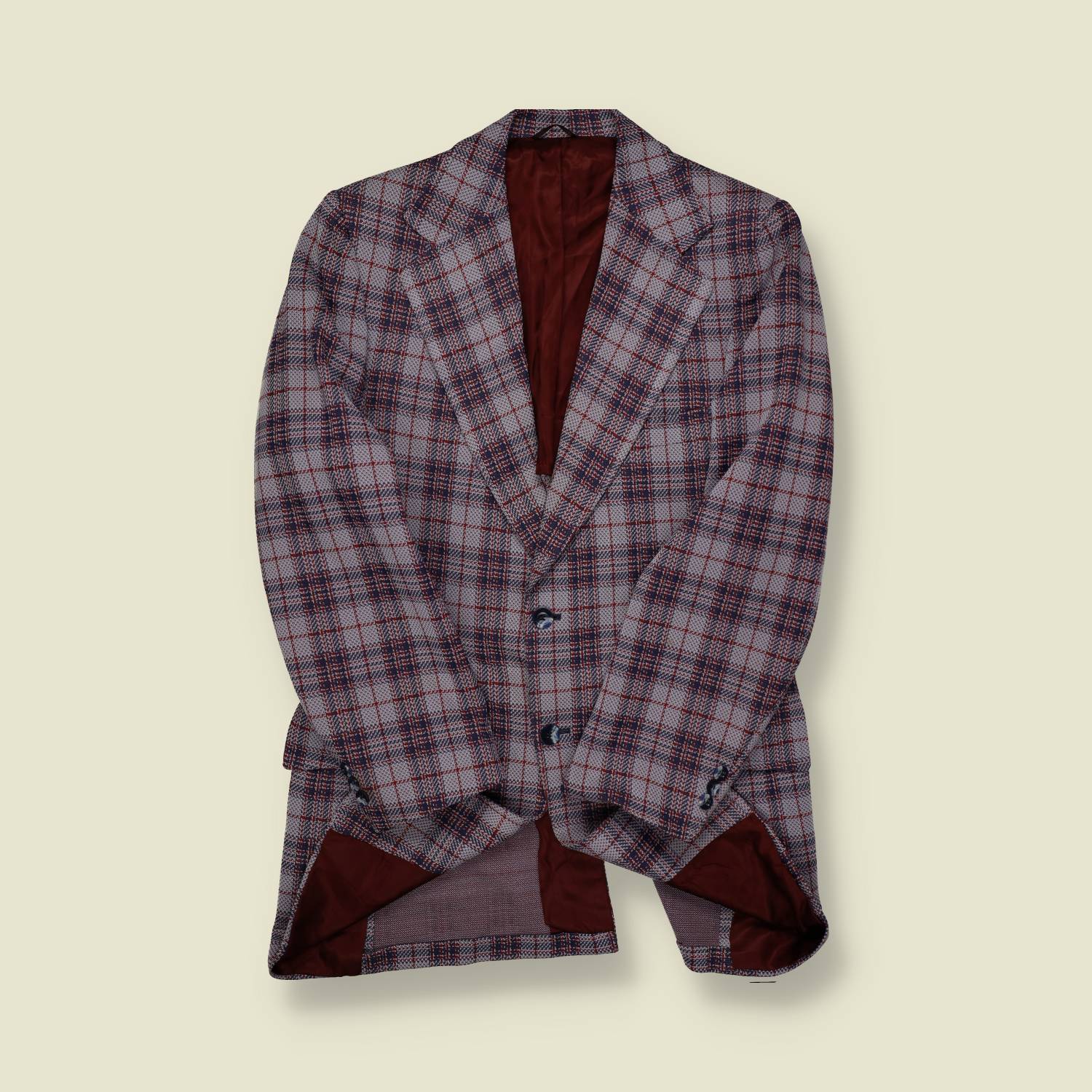 1970s Grey & Red Plaid Blazer - M