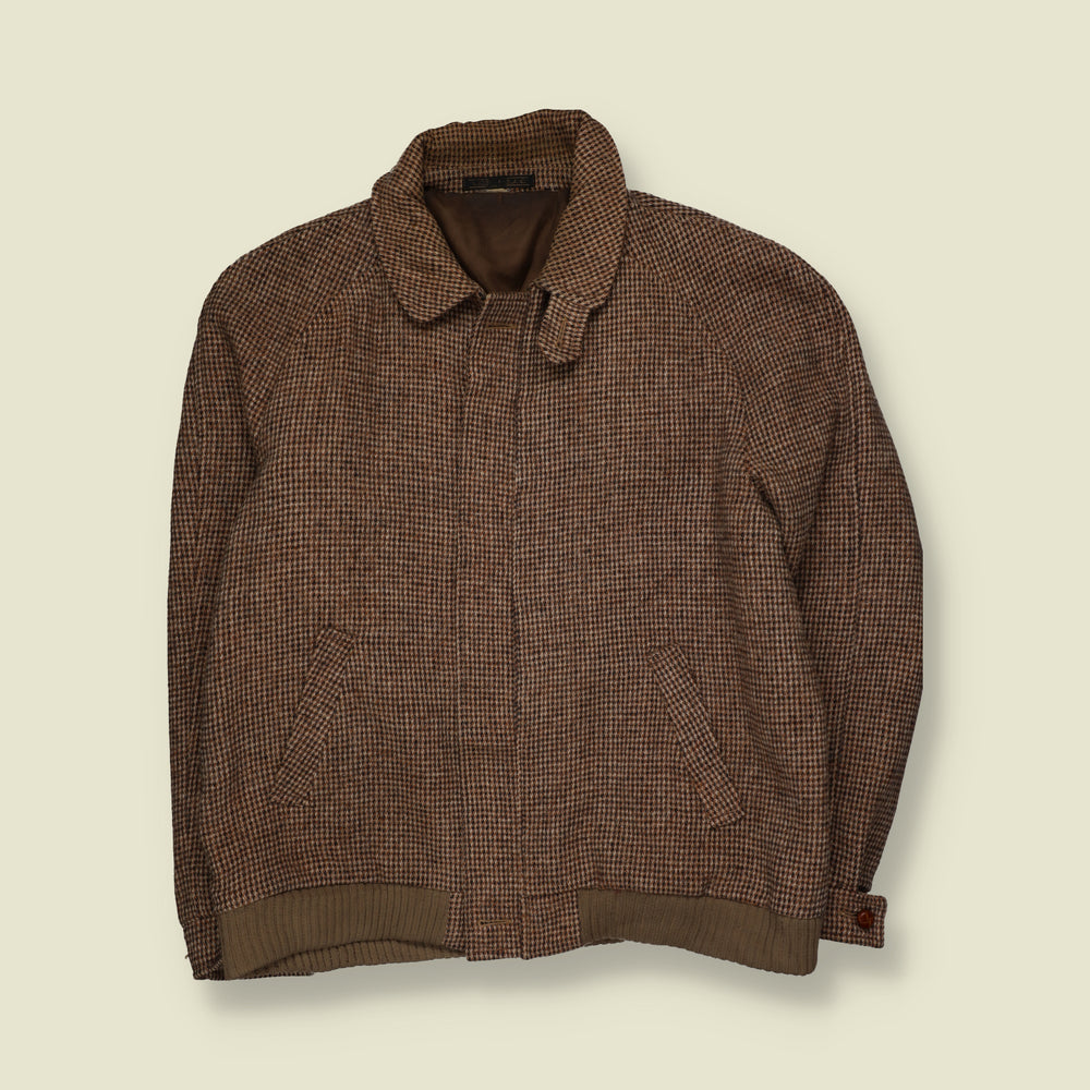 1980s | Christopher Dawes | Harris Tweed Houndstooth Bomber Jacket | Brown | Made in Yorkshire - XXL