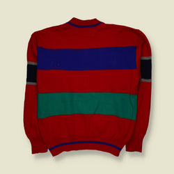 1980s | Pia Sports | Rocky Mt Climbing Concert Embroidered Cable Knit Jumper | Red, Blue & Green - M