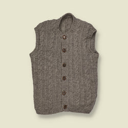 1970s | Wool Cable Knit Button-Up Sleeveless Cardigan | Grey - XS