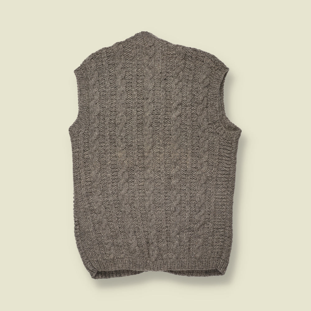 1970s | Wool Cable Knit Button-Up Sleeveless Cardigan | Grey - XS