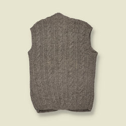 1970s | Wool Cable Knit Button-Up Sleeveless Cardigan | Grey - XS