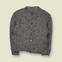 1980s | Wool Cable Knit Button-Up Cardigan | Grey - XL