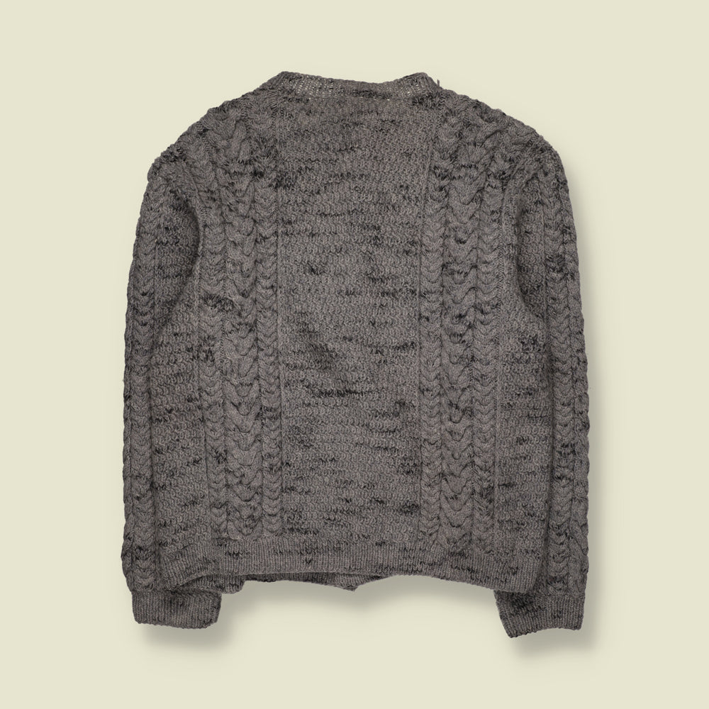 1980s | Wool Cable Knit Button-Up Cardigan | Grey - XL