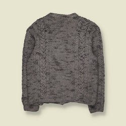 1980s | Wool Cable Knit Button-Up Cardigan | Grey - XL