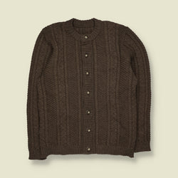 1970s | Wool Cable Knit Button-Up Cardigan | Brown - XS