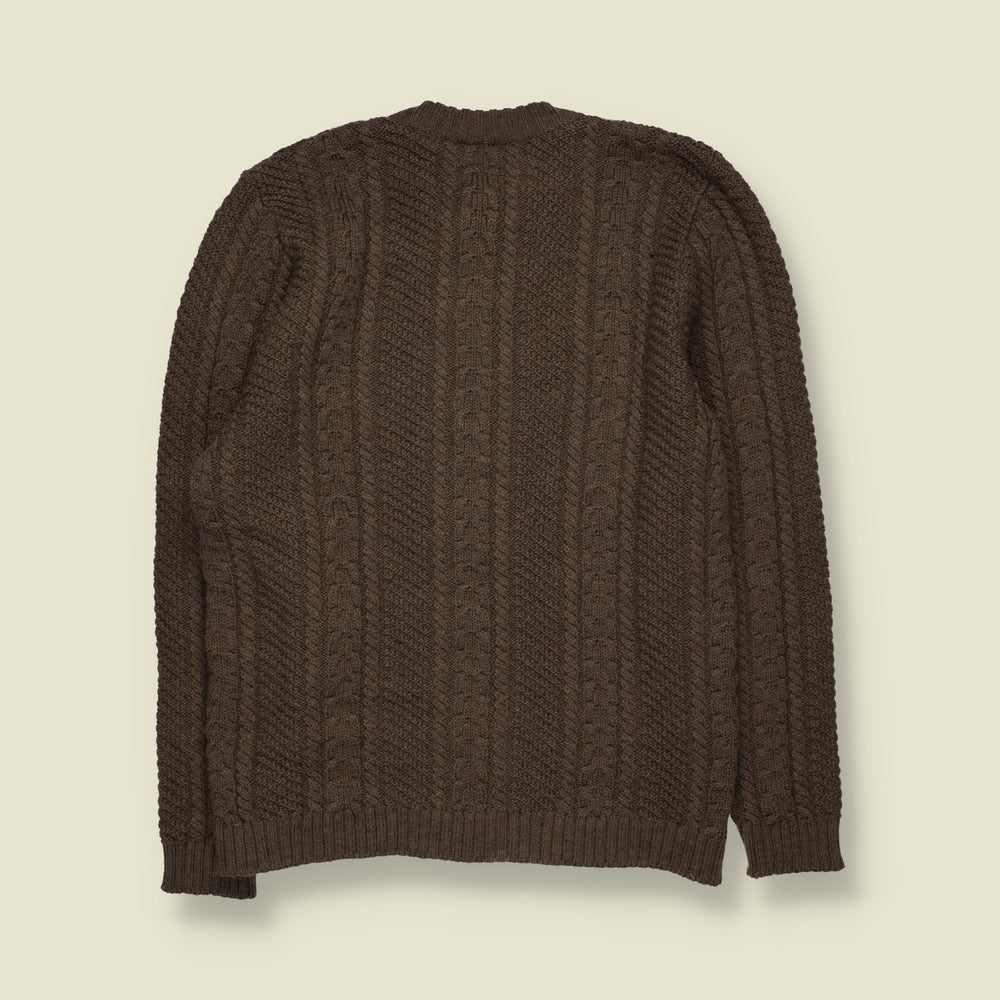 1970s | Wool Cable Knit Button-Up Cardigan | Brown - XS