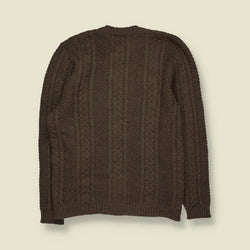 1970s | Wool Cable Knit Button-Up Cardigan | Brown - XS