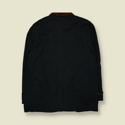 1990s | Lands' End | Plaid Lined Barn Coat with Corduroy Collar | Black - XXL
