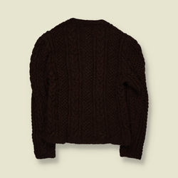1970s | Wool Cable Knit Button-Up Cardigan | Dark Brown - XXS