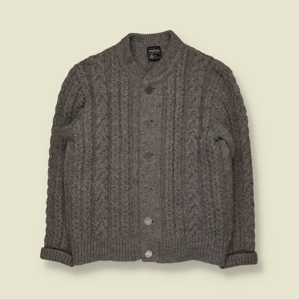 1980s | Wool Cable Knit Button-Up Cardigan | Grey - M