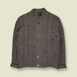 1980s | Wool Cable Knit Button-Up Cardigan | Grey - M