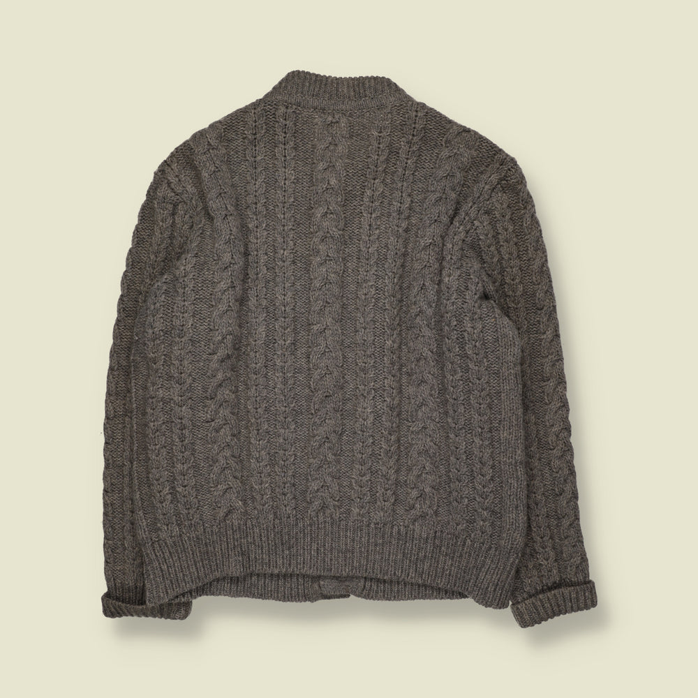 1980s | Wool Cable Knit Button-Up Cardigan | Grey - M