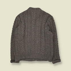 1980s | Wool Cable Knit Button-Up Cardigan | Grey - M