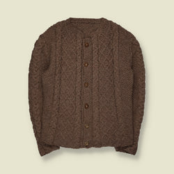 1970s | Wool Chunky Cable Knit Button-Up Cardigan | Brown - M