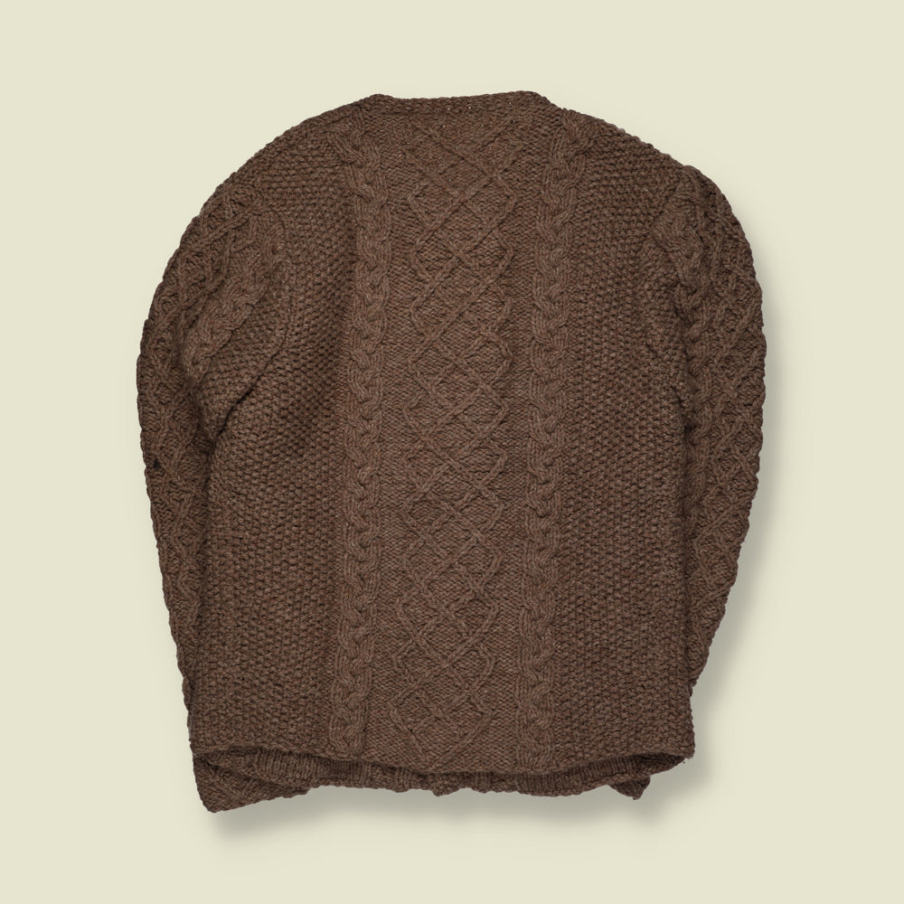 1970s | Wool Chunky Cable Knit Button-Up Cardigan | Brown - M
