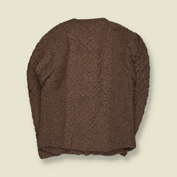 1970s | Wool Chunky Cable Knit Button-Up Cardigan | Brown - M