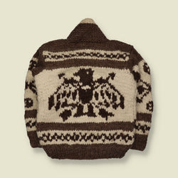 1970s | Wool Cowichan Eagle Pattern Chunky Zip-Up Cardigan | Brown & Cream - S